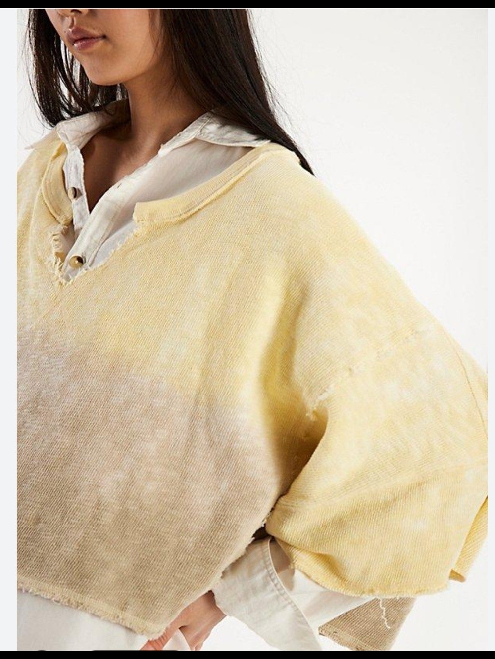 We The Free Yellow Cream Ombre Cropped Sweater